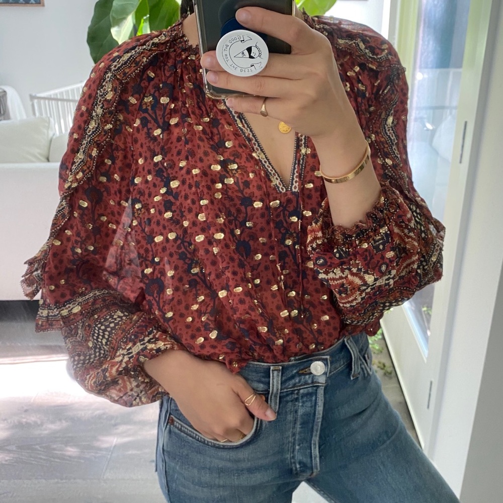 Ulla Johnson Silk/Lurex Boho Blouse 0/XS - Picture 9 of 13